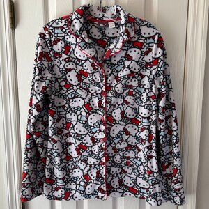 Hello Kitty 2 Pc Pajama Set Fleece Button Collared Top Juniors Size M Medium PJ